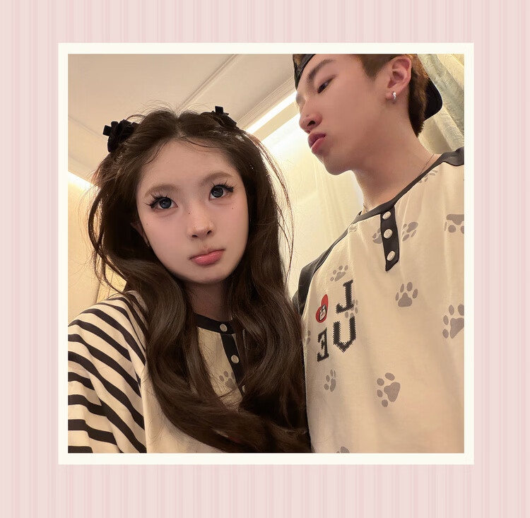 Gukoo Couples Spring Pajamas Small Penguin Print Striped Loose Raglan Sleeve Women's Homewear Set Men's Jade White S 13