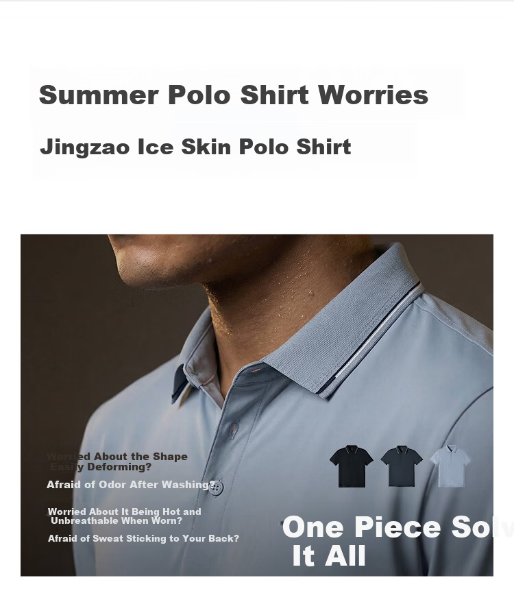 JD Jingzao Ice Jade Polo Shirt Men's Short Sleeve T-Shirt Premium Spring Summer New Lapel Casual Business Top Cloud Gray Blue L 3