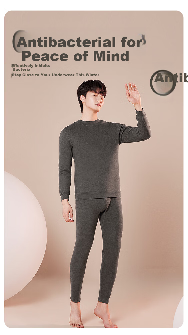 Hodo Thermal Underwear for Men, Wool-Lined Fleece-Lined Thickened Antibacterial Brushed Mid to High Collar Middle-Aged And Elderly Cold-Proof Set 4