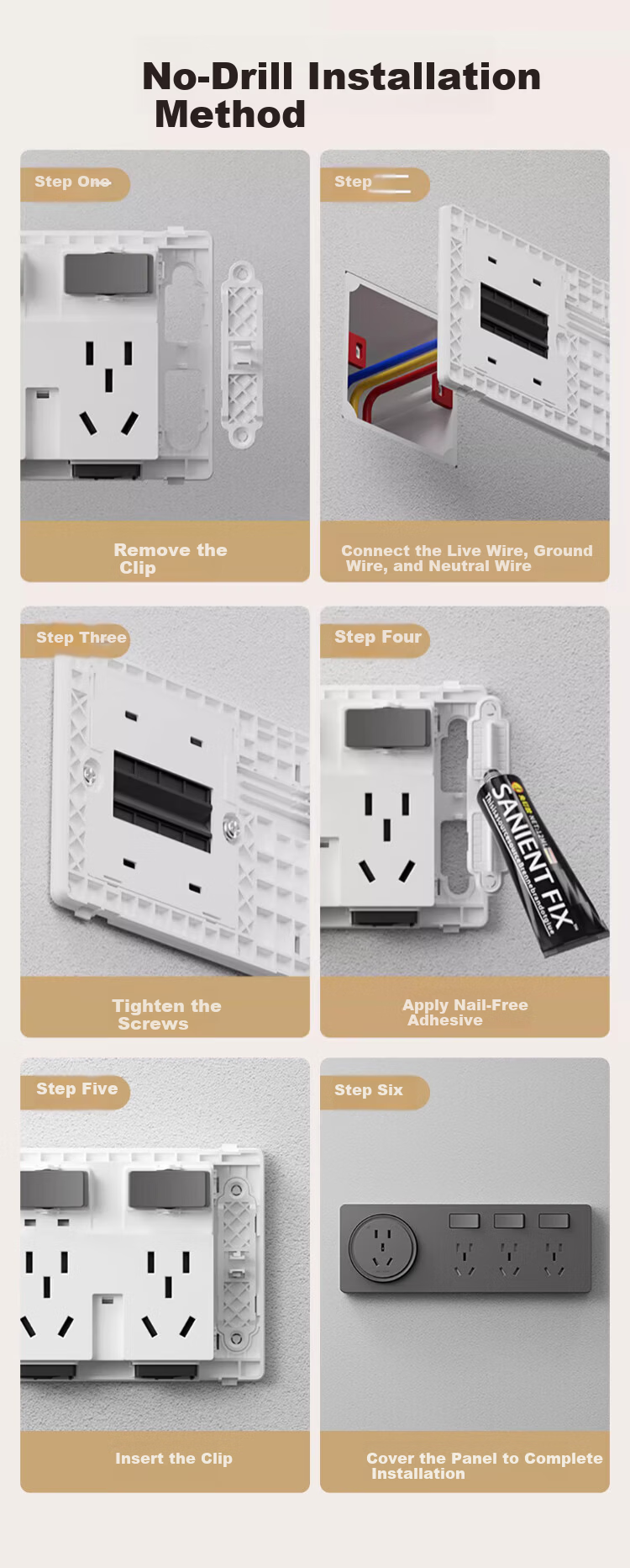 AUX 86-Type Expandable Power Strip Extension Track Converter Flush-Mounted Household Multi-Outlet with Switch Three-Switch 21-Socket + USB + Type-C Left Expansion Gray 12