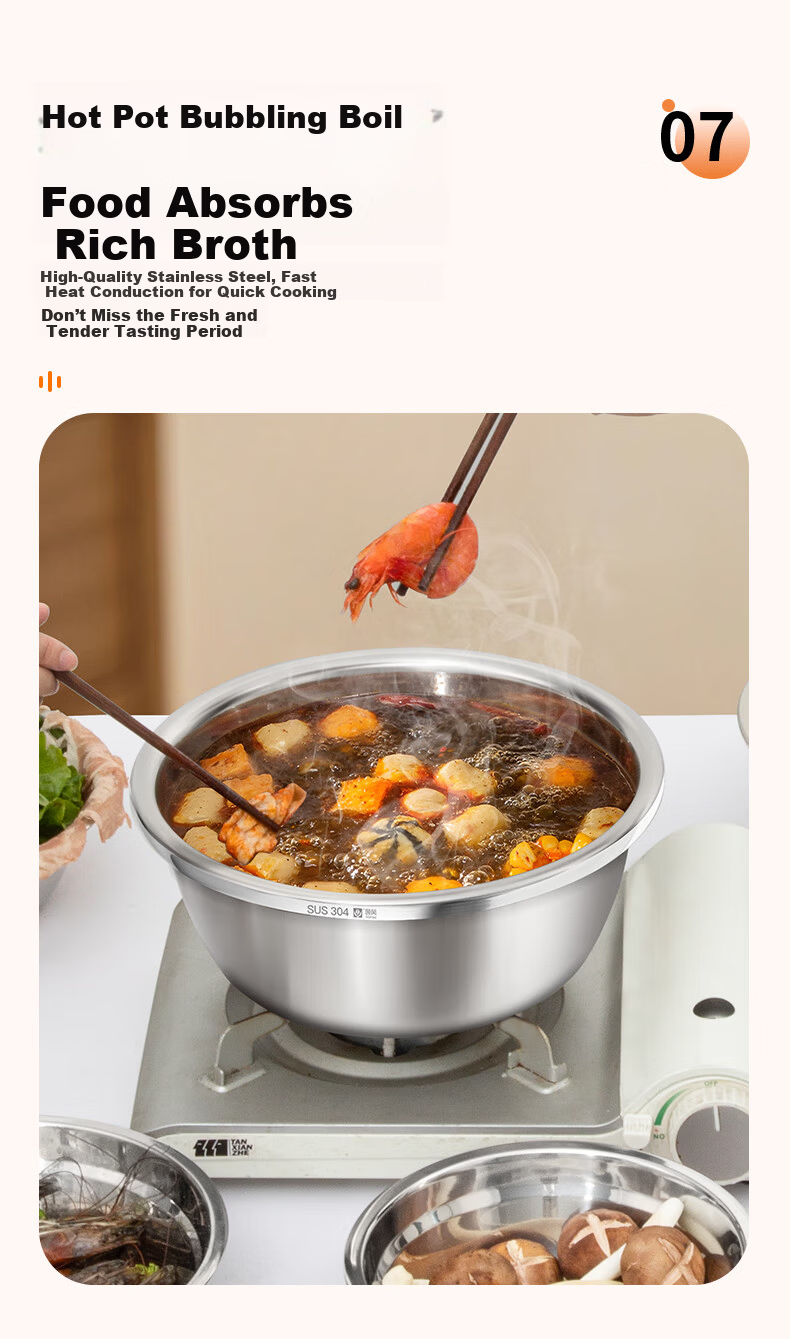 Guofeng 304 Stainless Steel Basin Hot Pot Induction Cooker Soup Pot 32cm Vegetable Washing Basin Salad Basin Dough Mixing Basin 10