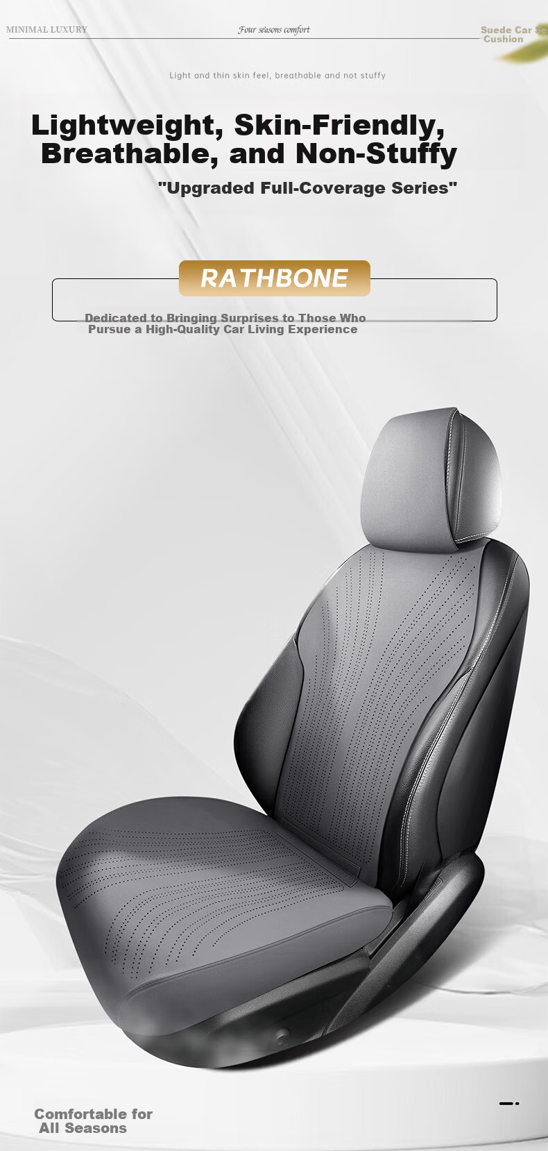RATHBONE Car Seat Cushion All-Season Universal Suede Saddle Pad Universal Seat Cover for Volkswagen Lavida Passat Sagitar 1