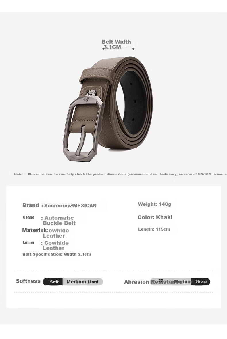 MEXICAN Vintage Men's Leather Belt Pin Buckle Genuine Top Layer Cowhide Business Casual Waistband Pants Belt Birthday Gift for Men 10
