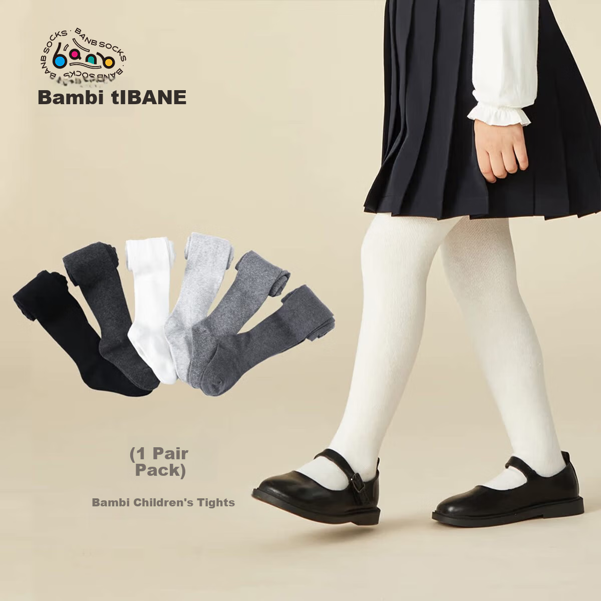 Bambi Children's Tights Spring and Autumn Thin Cotton Socks Summer Leggings Girls Dark Gray Size L