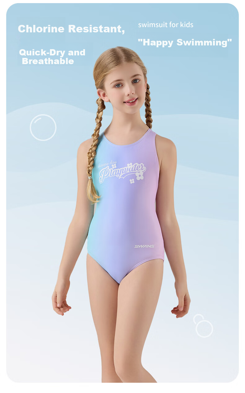 SWANS Children's One-Piece Triangle Training Swimsuit Girls Chlorine-Resistant Quick-Dry 242 Pink Purple Size 160 1