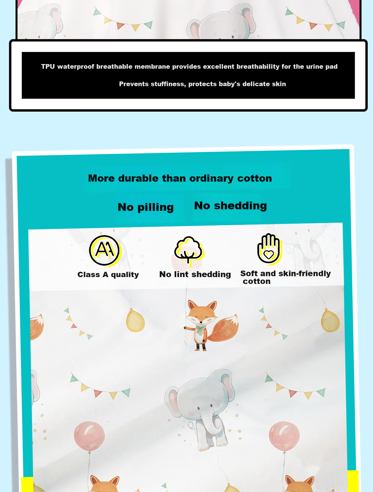 Magmorn Baby Waterproof Washable Large Antibacterial Leak-Proof Breathable Mattress Pad 80*100cm 5