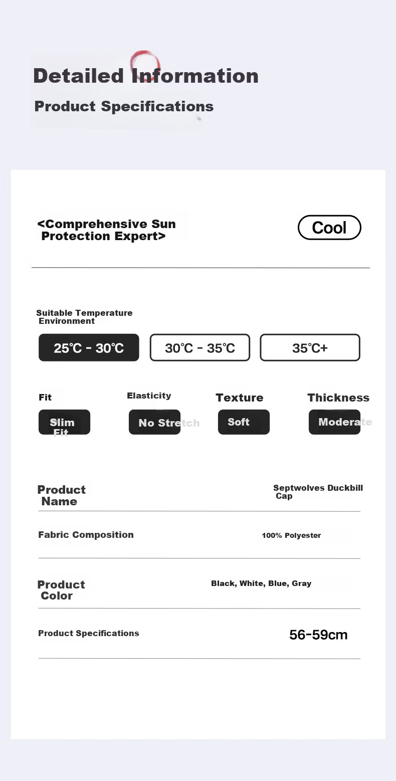 Septwolves Men's Baseball Cap New Quick-Dry Sun Protection Breathable Adjustable Casual Duckbill Hat 15