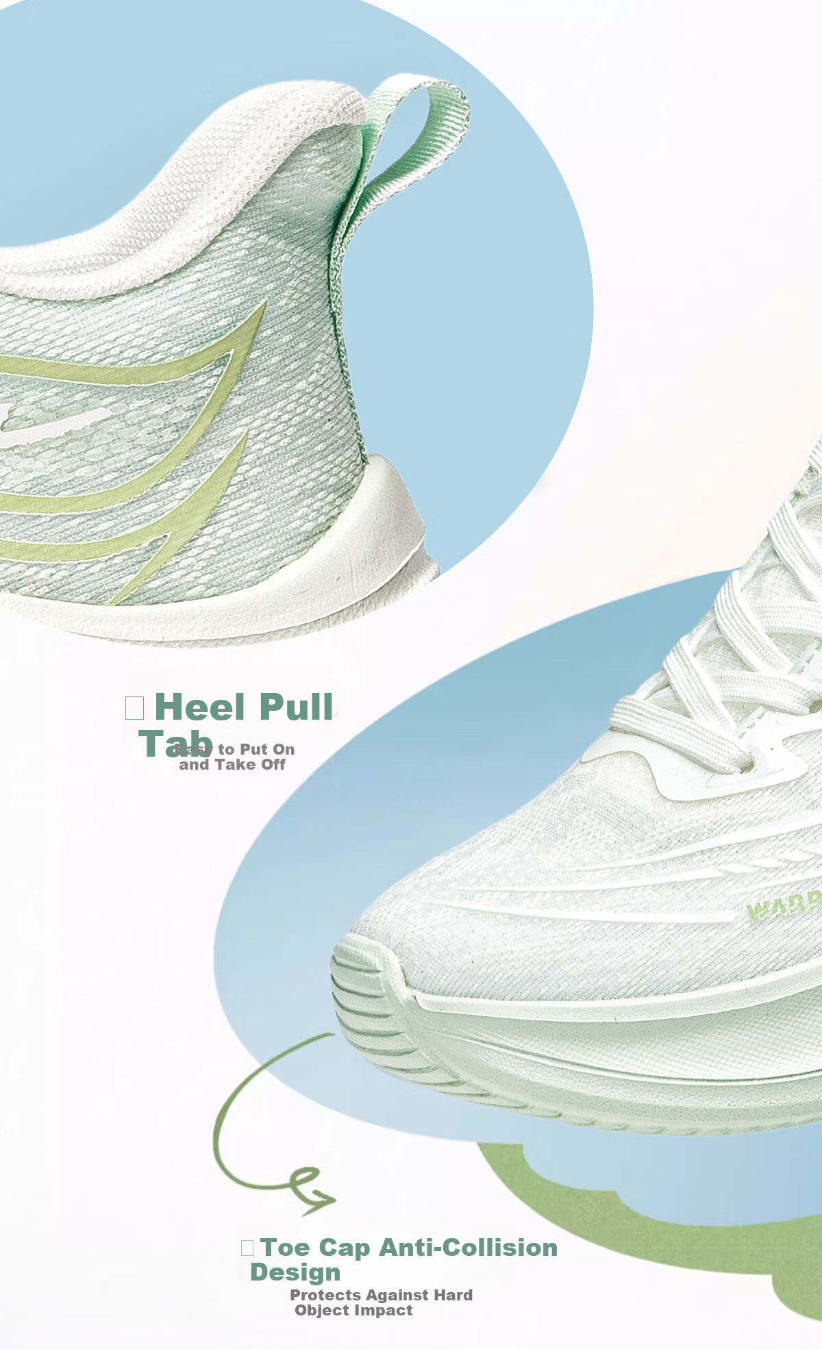 Warrior Thick-Soled Women's Sports Shoes New Spring Summer Lightweight Soft Sole Shock Absorption Fitness Running Shoes White Green Size 35 14