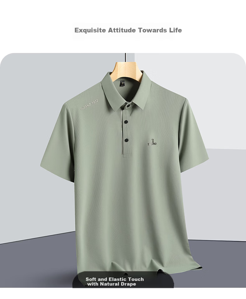 TUCANO Men's Short Sleeve Summer Ice Silk Quick-Dry Polo Shirt Breathable Stretch Business Casual Top 7