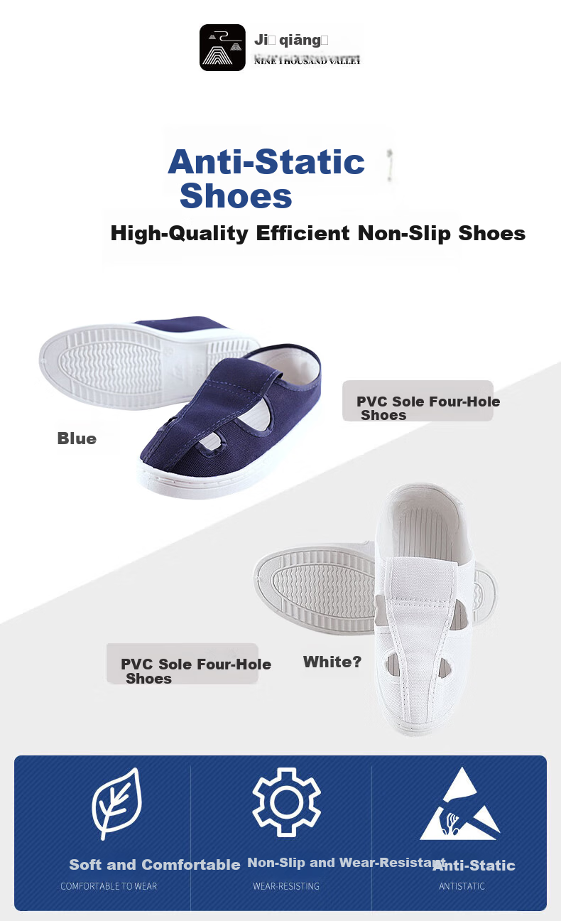 Jiuchengu Anti-Static Shoes Four-Hole Dust-Free Soft Thickened Sole Unisex Factory Cleanroom Work Shoes Odor-Resistant Canvas Labor Protection White Shoes Navy Blue PVC Sole Size 42 1
