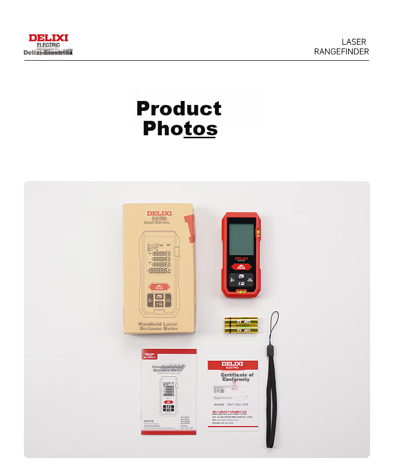 DELIXI ELECTRIC Infrared Laser Distance Meter Handheld High-Precision Electronic Ruler Household Measuring Tool Lithium Battery Voice 50m 10