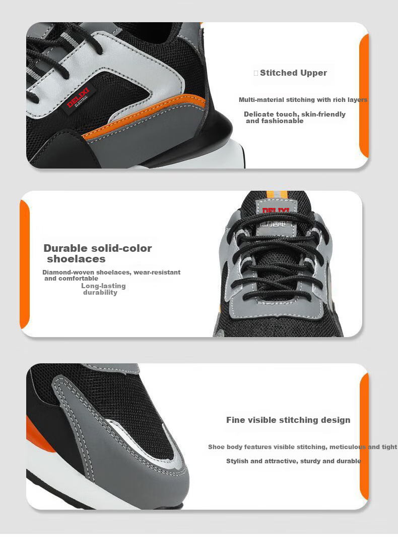 DELIXI ELECTRIC Men's Safety Shoes Superfiber Leather Plastic Toe Cap Anti-smash Anti-puncture Ultra-light Comfortable Non-slip Wear-resistant Breathable Work Safety Shoes 13