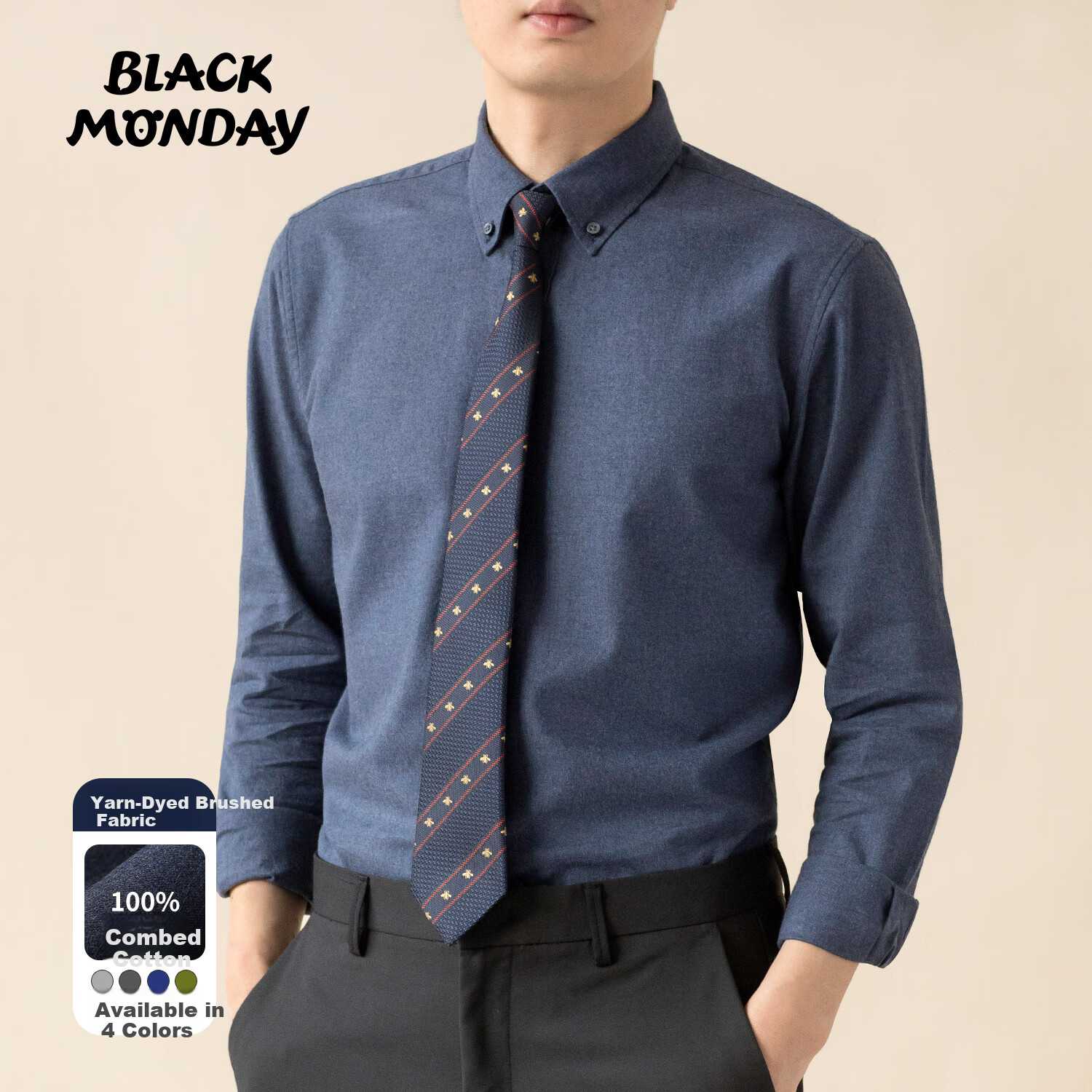 BLACKMONDAY Premium Cotton Yarn-Dyed Long Sleeve Shirt Men Autumn Winter 100% Cotton Business Casual Dress Shirt