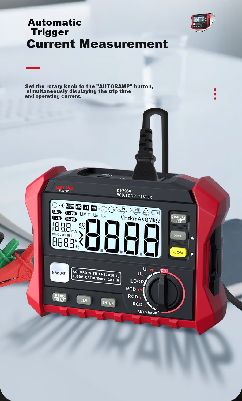 DELIXI ELECTRIC Leakage Protection Switch Tester with Voltage and Loop Resistor, Leakage Current Measurement 10-500mA 11