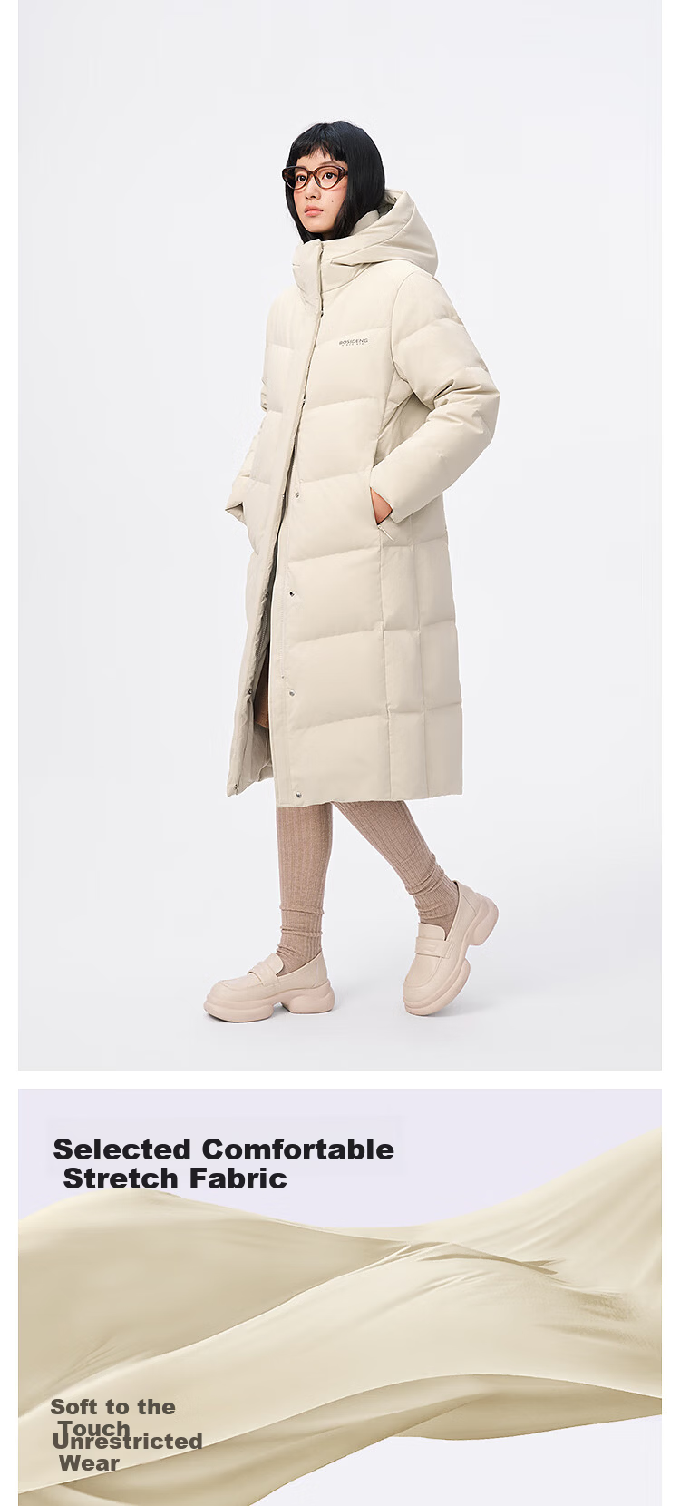 Bosideng Off-Season Winter 90% Down Women's Slim Fit Extra Long Casual Thickened Hooded Stand Collar Coat 2