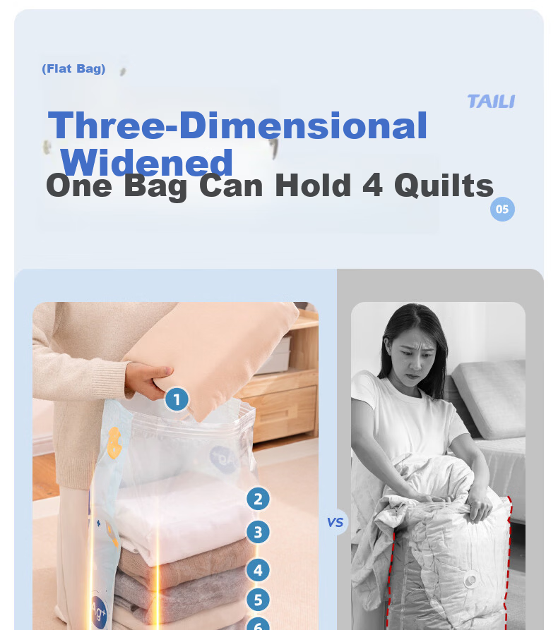 Taili Antibacterial Vacuum Compression Storage Bags Large Capacity Clothes Packing Organizer Bags for Baby Clothes and Quilts, 5 Extra Large Size 12