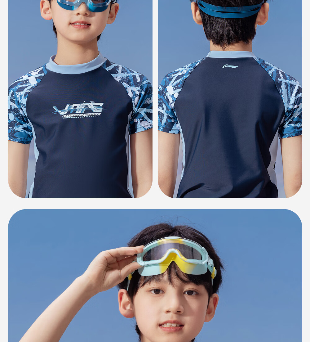 LI-NING Kids Swimming Goggles Boys Large Frame Waterproof Anti-Fog HD Youth Training Swim Glasses 18