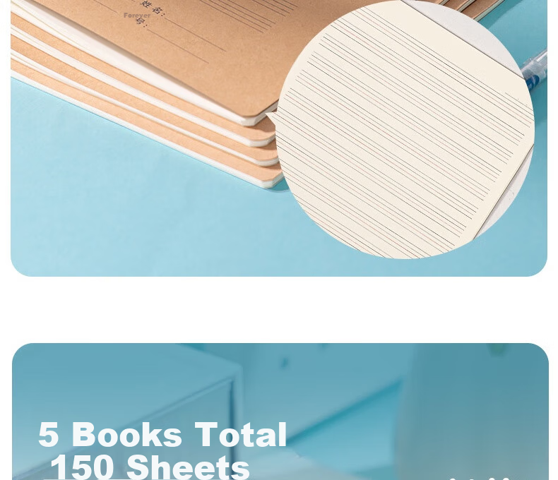 Deli Math Notebook A5/30 Sheets, Stitched Exercise Book, Notebook, Kraft Paper Student Practice Book, Pack of 5, FA530-5 9