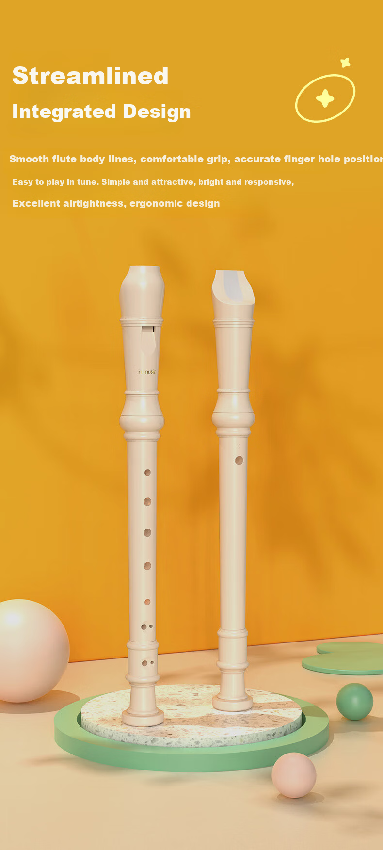 Romusic Recorder German Style Soprano C Key 8-Hole Student Children's School Designated Ivory White Beginner Flute 7