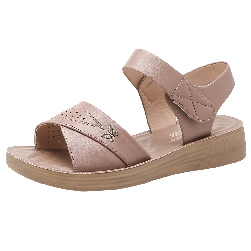Warrior Mom Sandals 2026 New Summer Middle-aged and Elderly Flat Non-slip Soft Sole Women's Shoes 1203 Dusty Pink Size 37