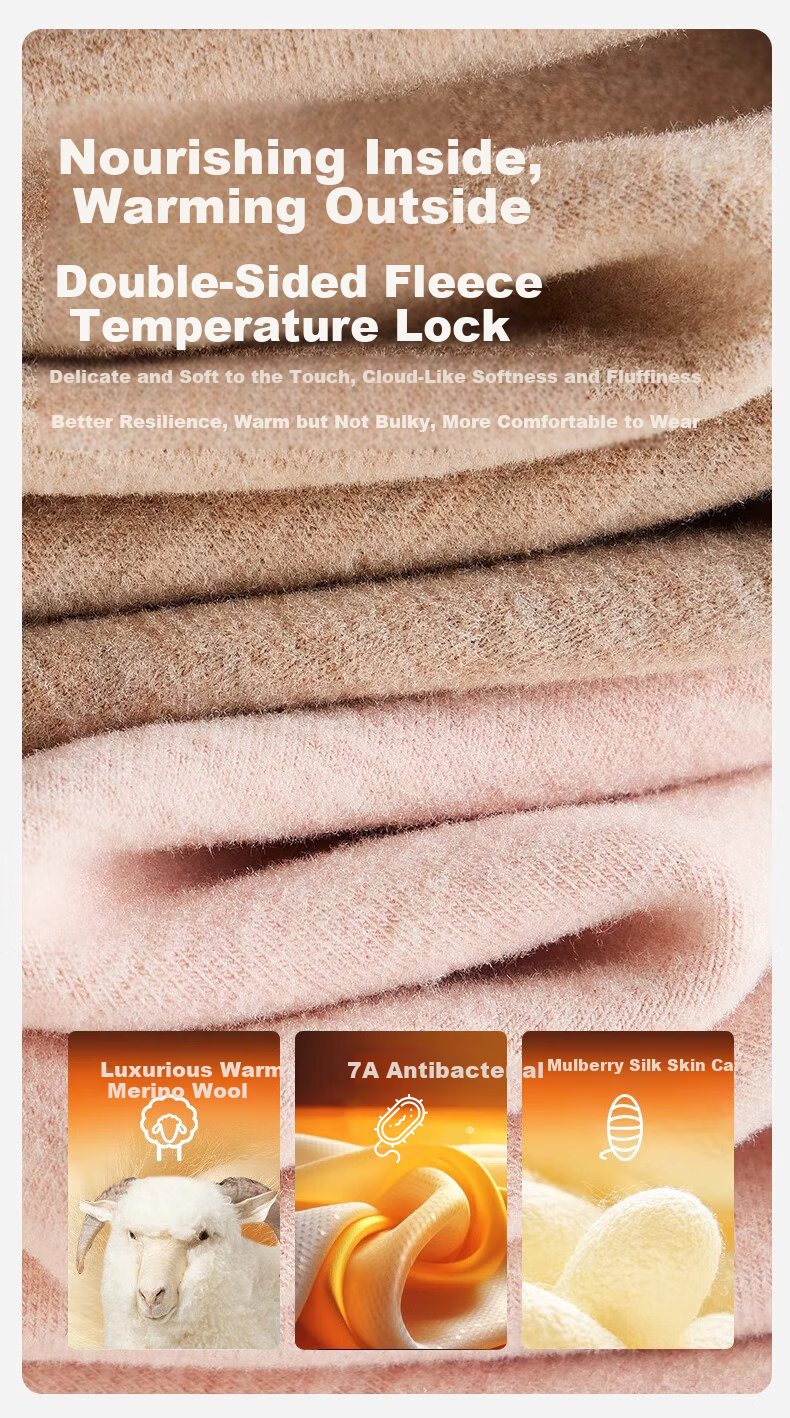 LangSha Women's Autumn Thermal Underwear Set Mid-Aged and Elderly Mid-Neck Windproof Warm Wool and Silk 7A Antibacterial Thin Warm Innerwear Set 7