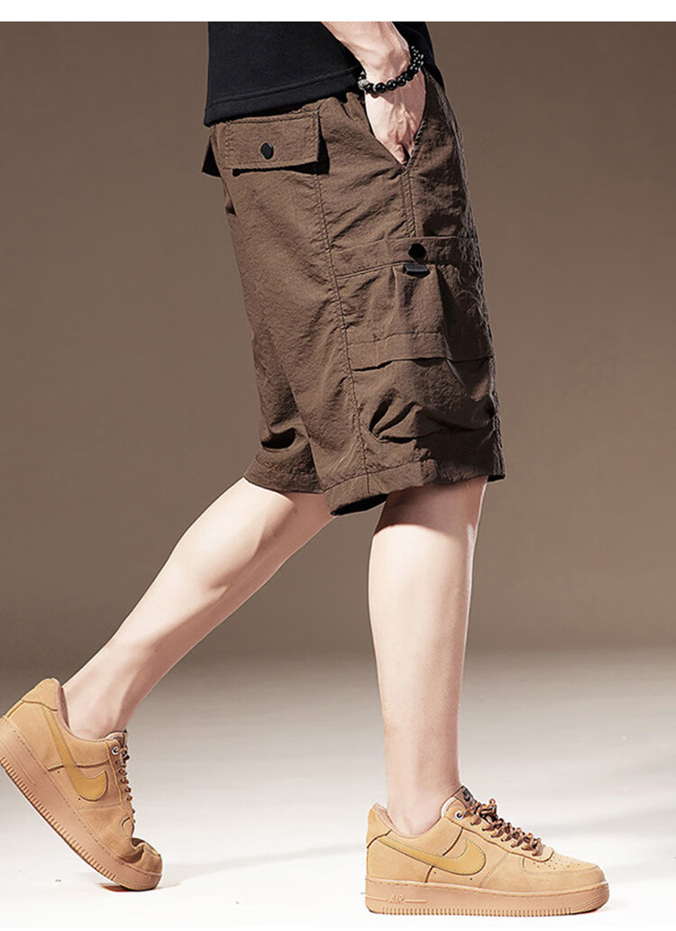 JEEP Men's Summer Ice Silk Cargo Casual Shorts Loose Fit Outdoor Knee-Length Pants Coffee 3XL 11
