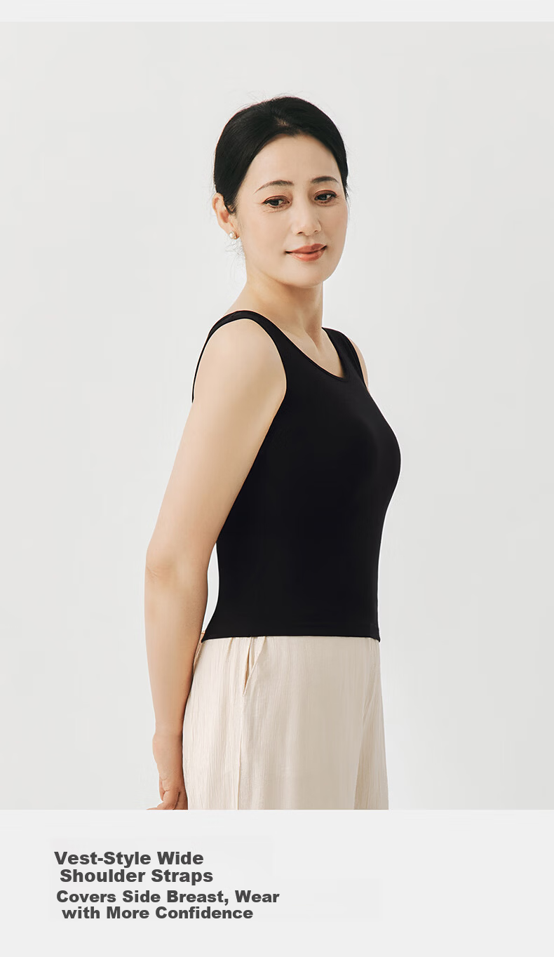 Threegun 2026 Spring Summer [With Chest Pad, Wearable Outside] Loose Ribbed Cotton Vest Women Solid Color Base Layer 11