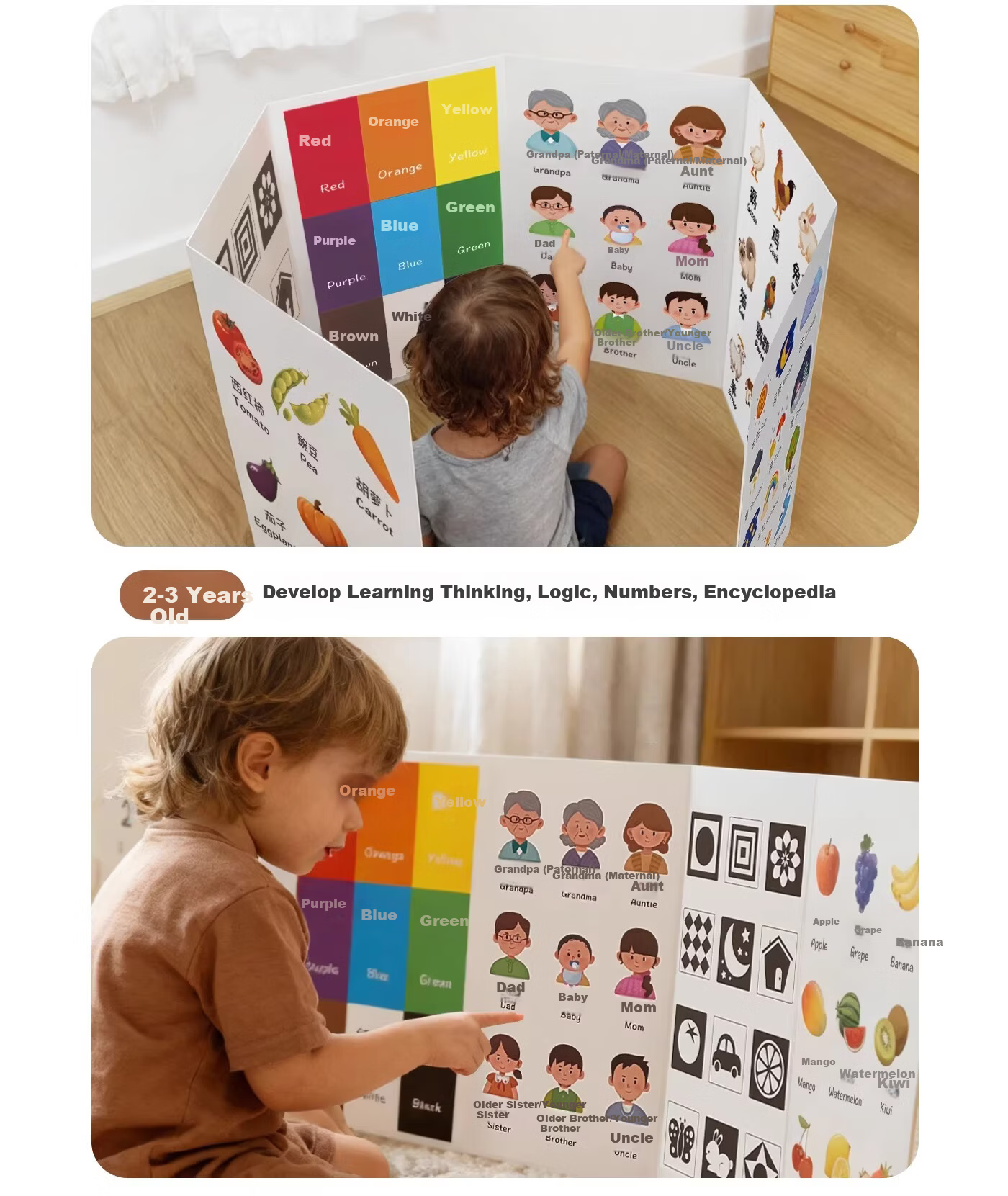 Licheers Baby Cognitive Cards Folding Montessori Early Education Educational Toy First Birthday Gift Infant Learning Tool 3D Word Book 1