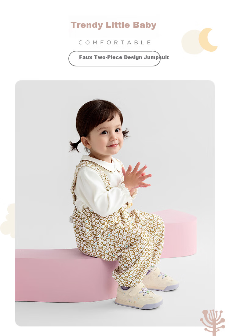 Balabala Baby Girls' Romper Cute Playful Faux Two-Piece Strap Design Infant Jumpsuit 1