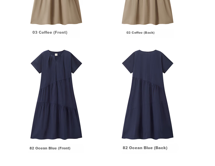 Giordano Women's Summer New Pure Cotton Pleated Ruffled Cake Dress V-Neck Short Sleeve Dress 05466077 21