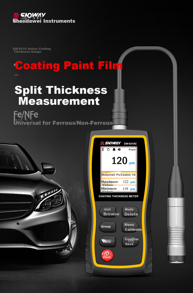 SNDWAY Coating Thickness Gauge High Precision Galvanized Layer Measurement Automotive Paint Thickness Tester SW-6310C 1