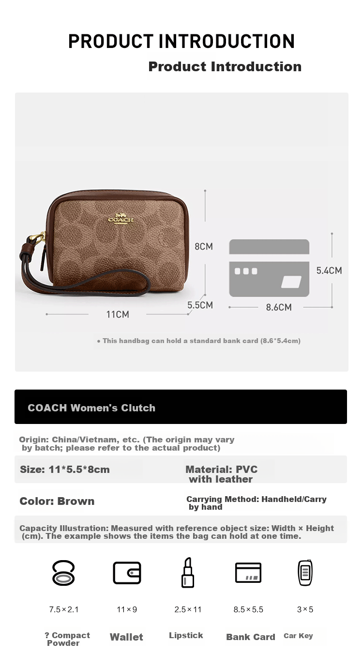 COACH Women's Wristlet Small Clutch Dark Brown and Black CW907 Gift for Girlfriend 3