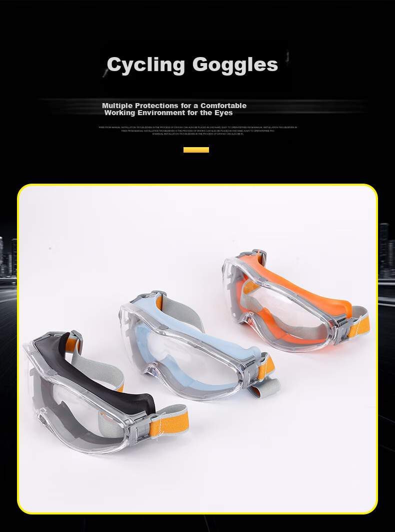 Minggu Fully Enclosed Industrial Safety Goggles Windproof Dustproof Riding Glasses with Black Frame Transparent Lens 1