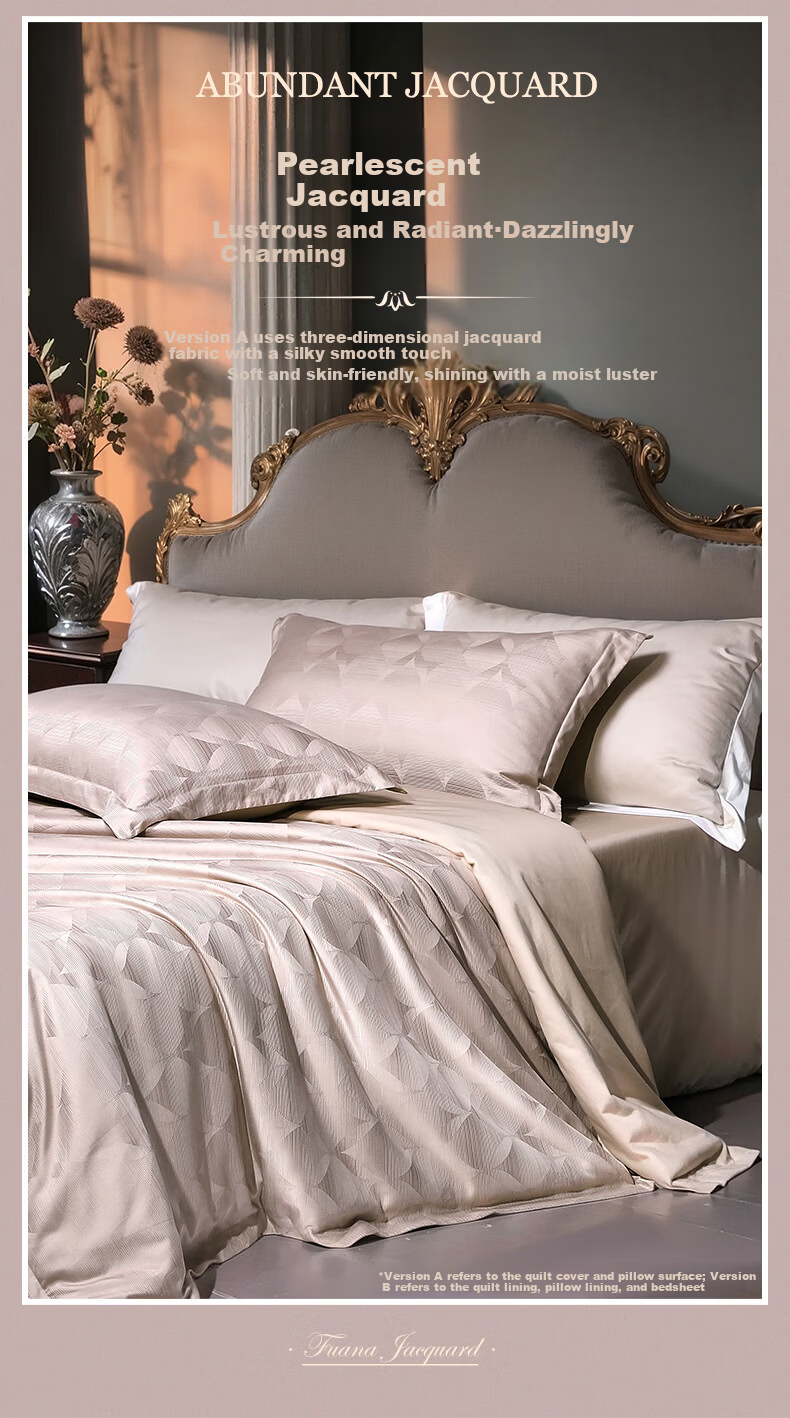 Fuanna Home Textile Four-Piece Set High-Grade Jacquard Pure Cotton Bedding Set Baroque 203*229cm Yellow 4