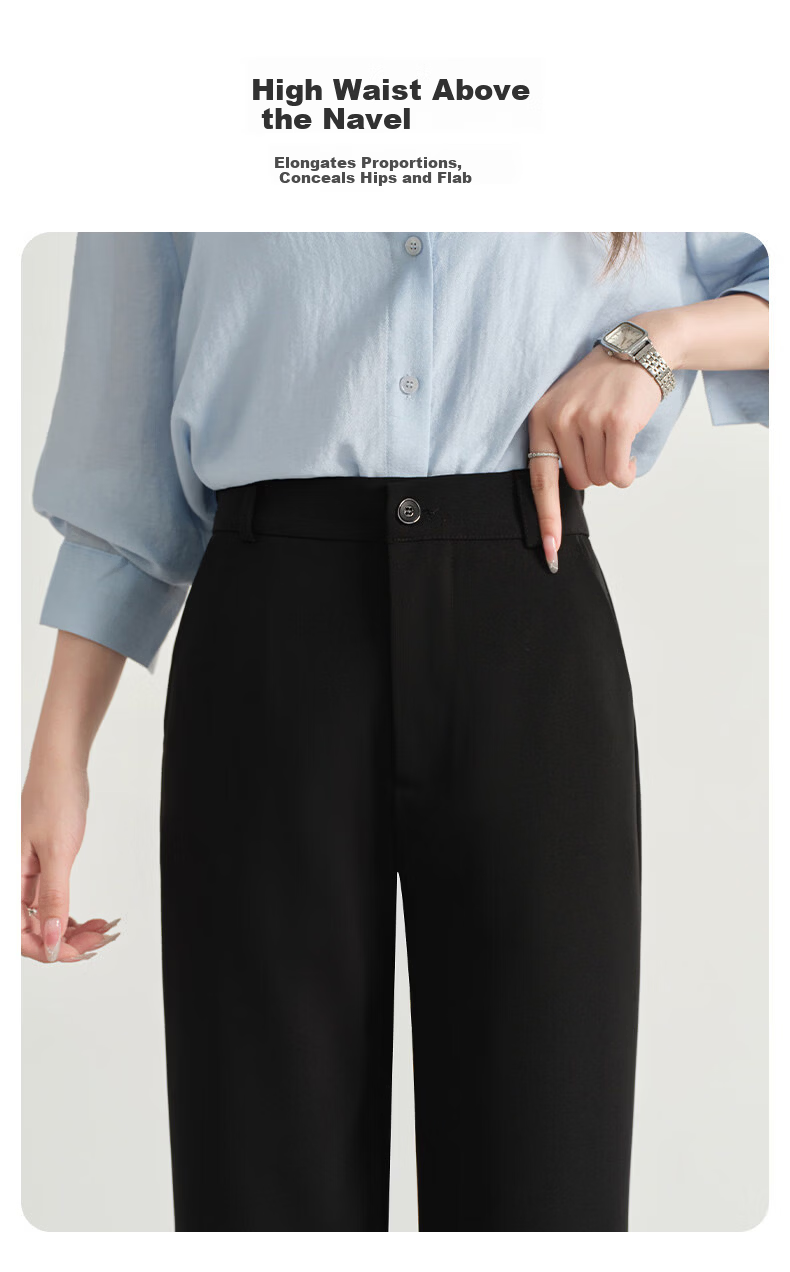 Langsha Women's Summer New Small Size Casual Suit Pants Formal Commuter Wide-Leg Slim High-Quality Trousers 8