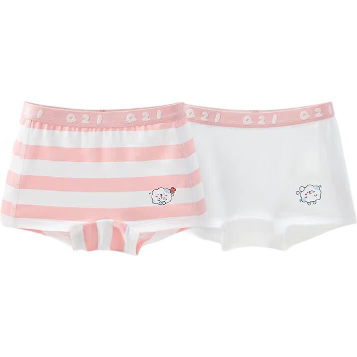 Q21 Children's Antibacterial Underwear [Women's Triangle], Souffle Rice/bright Green, Size 150 [Weight Approximately 68-80 Jin]