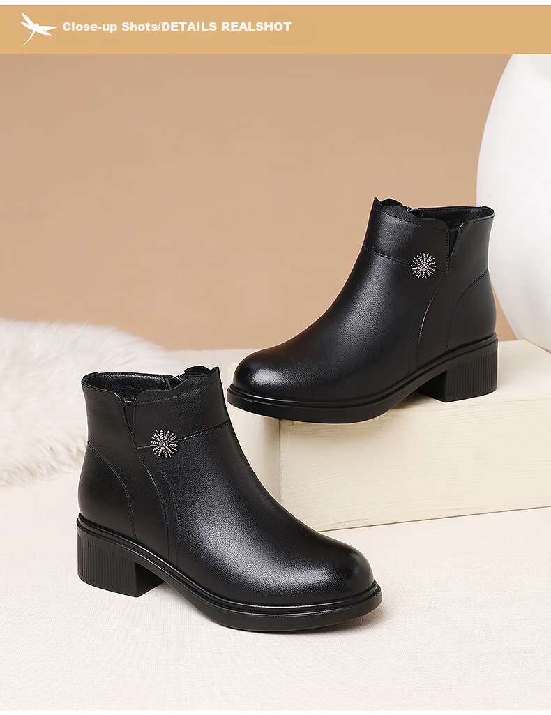 Red Dragonfly Women's Leather Short Boots Fleece Lined Slim Fit Soft Leather Boots WTC434401C 7