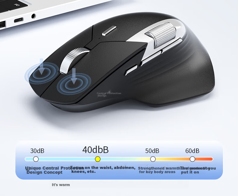 B.O.W Hangshi MD290L MAX Tri-Mode Wired Wireless Bluetooth Charging Mouse Laptop Office Ergonomic Silent Side Dual Scroll Wheel Mouse Silver Black 7