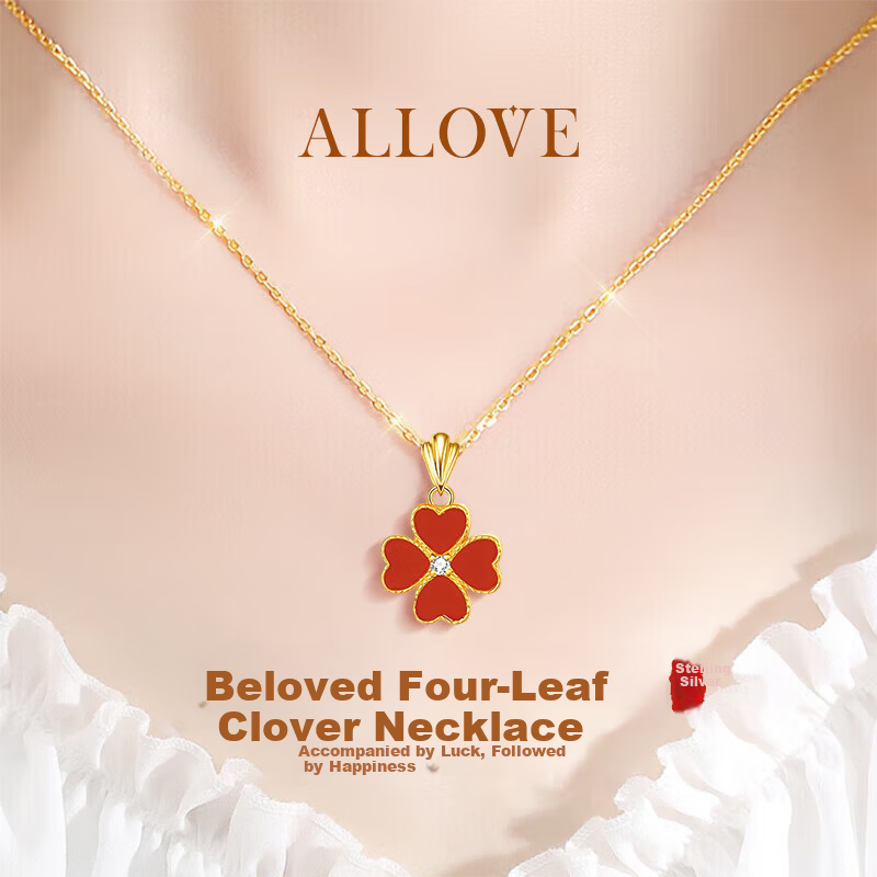 ALLOVE Four-Leaf Clover Sterling Silver Necklace for Women Luxury Pendant Birthday 520 Valentine's Day Gift for Girlfriend Wife