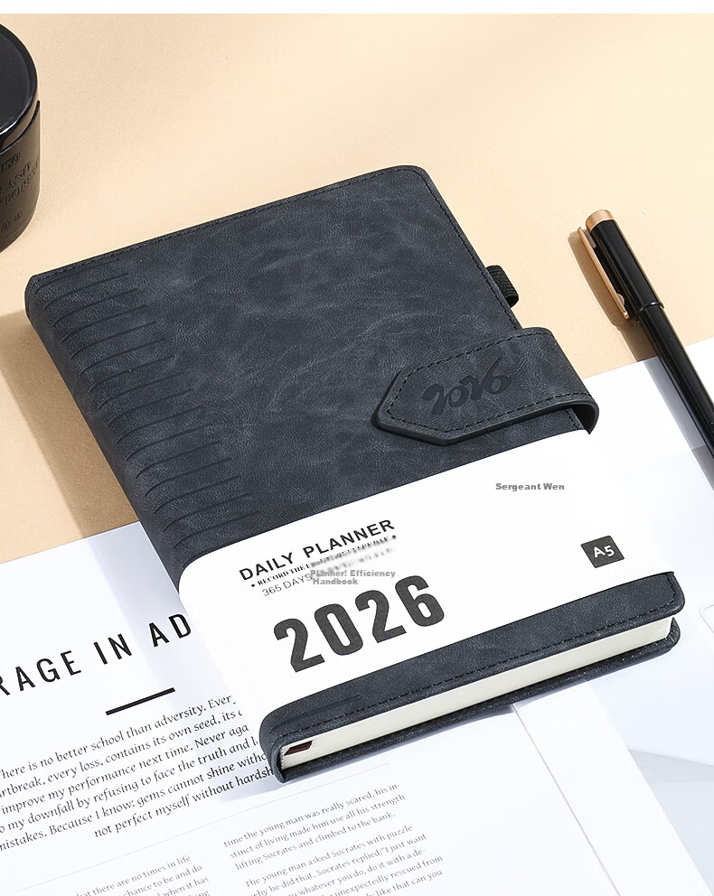 SHEN SHI 2026 A5 Daily Planner Magnetic Closure Notebook 352 Pages Dated Work Efficiency Journal Logbook Customizable Logo K25 Black 1 Piece 13