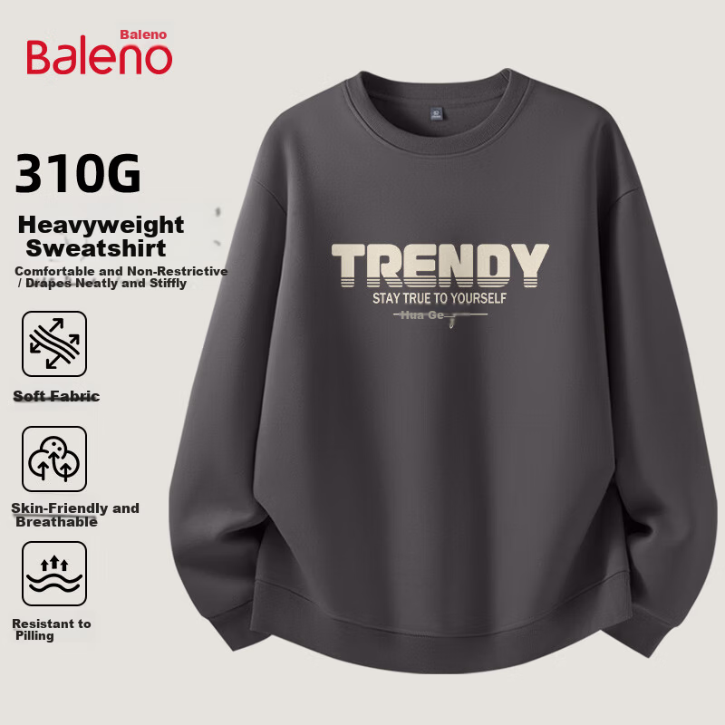 Baleno Men's Crew Neck Sweatshirt Autumn Winter New Casual Pullover Fleece Lined Warm Trendy Innerwear Top