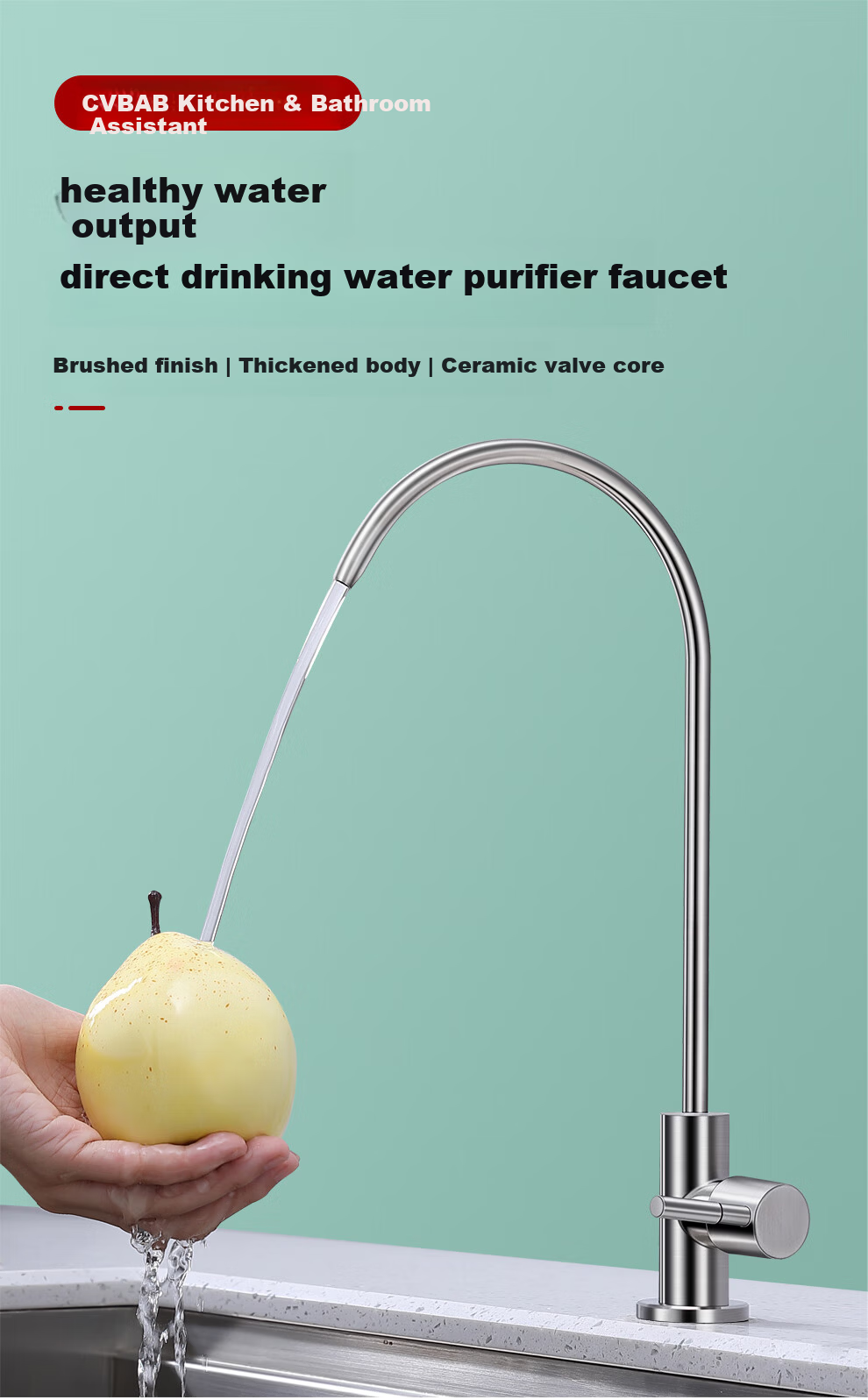 CVBAB Direct Drinking Kitchen Faucet Single Cold Tap 304 Stainless Steel Purifier Faucet 1/4" and 1/2" Connector CV1285 3