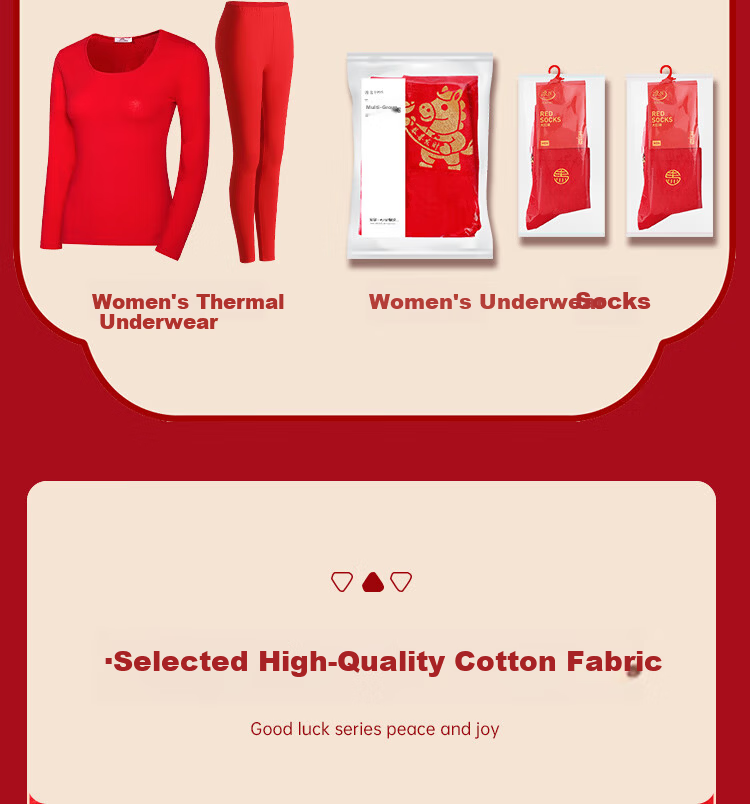 LangSha Zodiac Year Thermal Underwear, Red Women's Set, Hongyun Autumn Top And Pants, Underwear And Socks, Festive Gift Box, Size M 5
