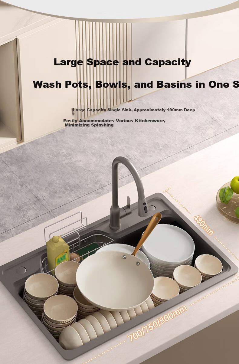ARROW Kitchen Sink Large Single Bowl Treasure Basin Nano 304 Stainless Steel Japanese Style Undermount Dishwashing and Vegetable Washing Integrated Sink 4