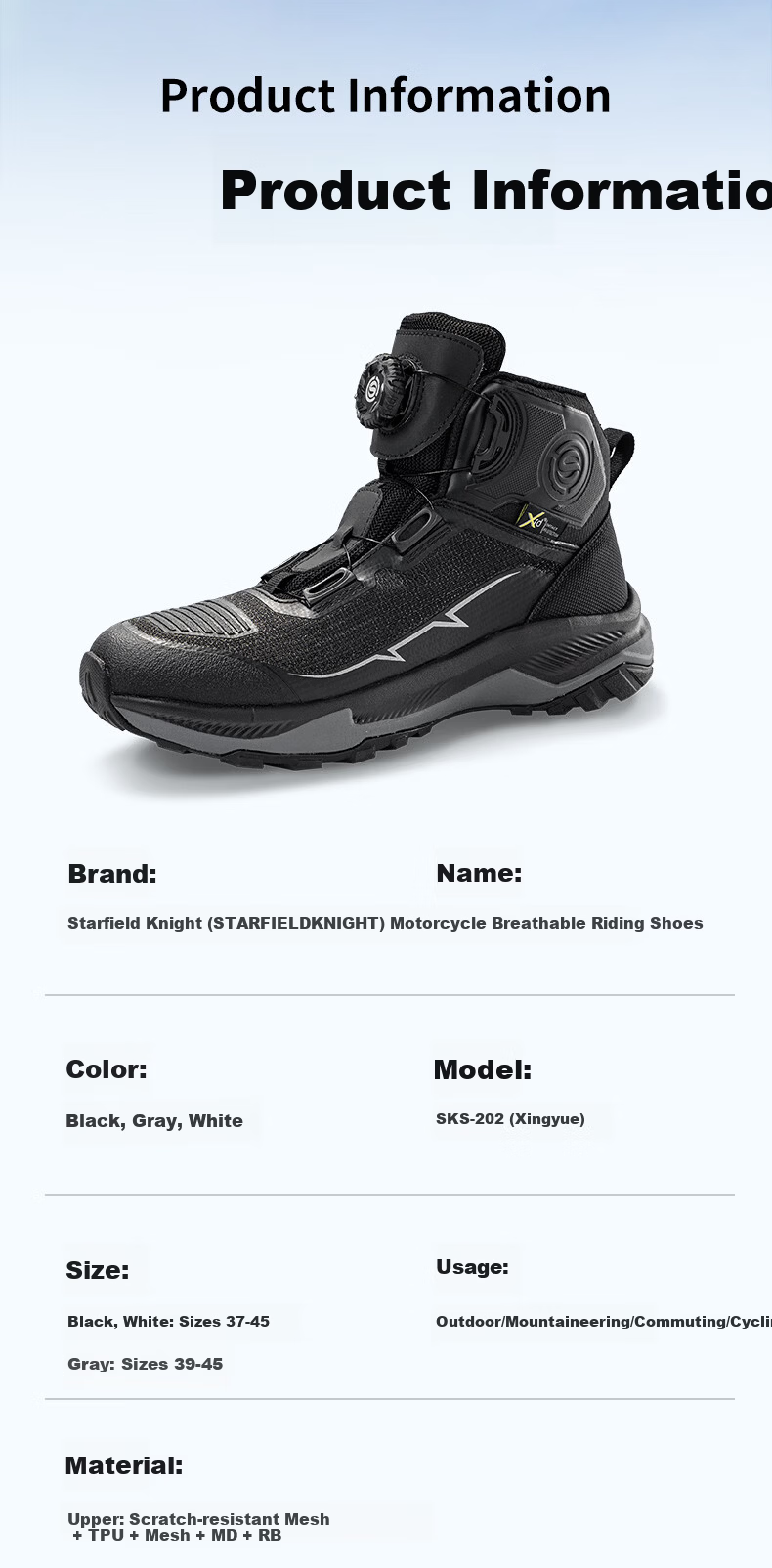 STAR FIELD KNIGHT Star Leap Motorcycle Riding Shoes Breathable Rally Boots Motorbike Travel Non-slip SKS202 Black Summer Size 42 10