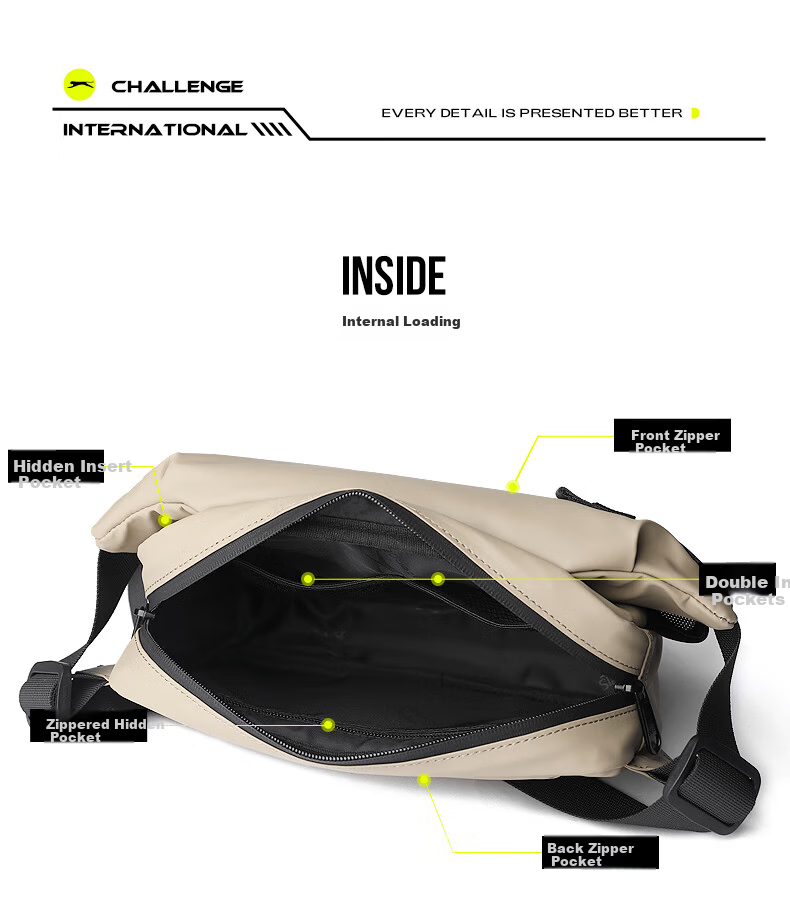 Slazenger Trendy Men's Leather Coated Crossbody Bag Large Capacity Sports Casual Waist Bag Cycling Functional Chest Bag 9