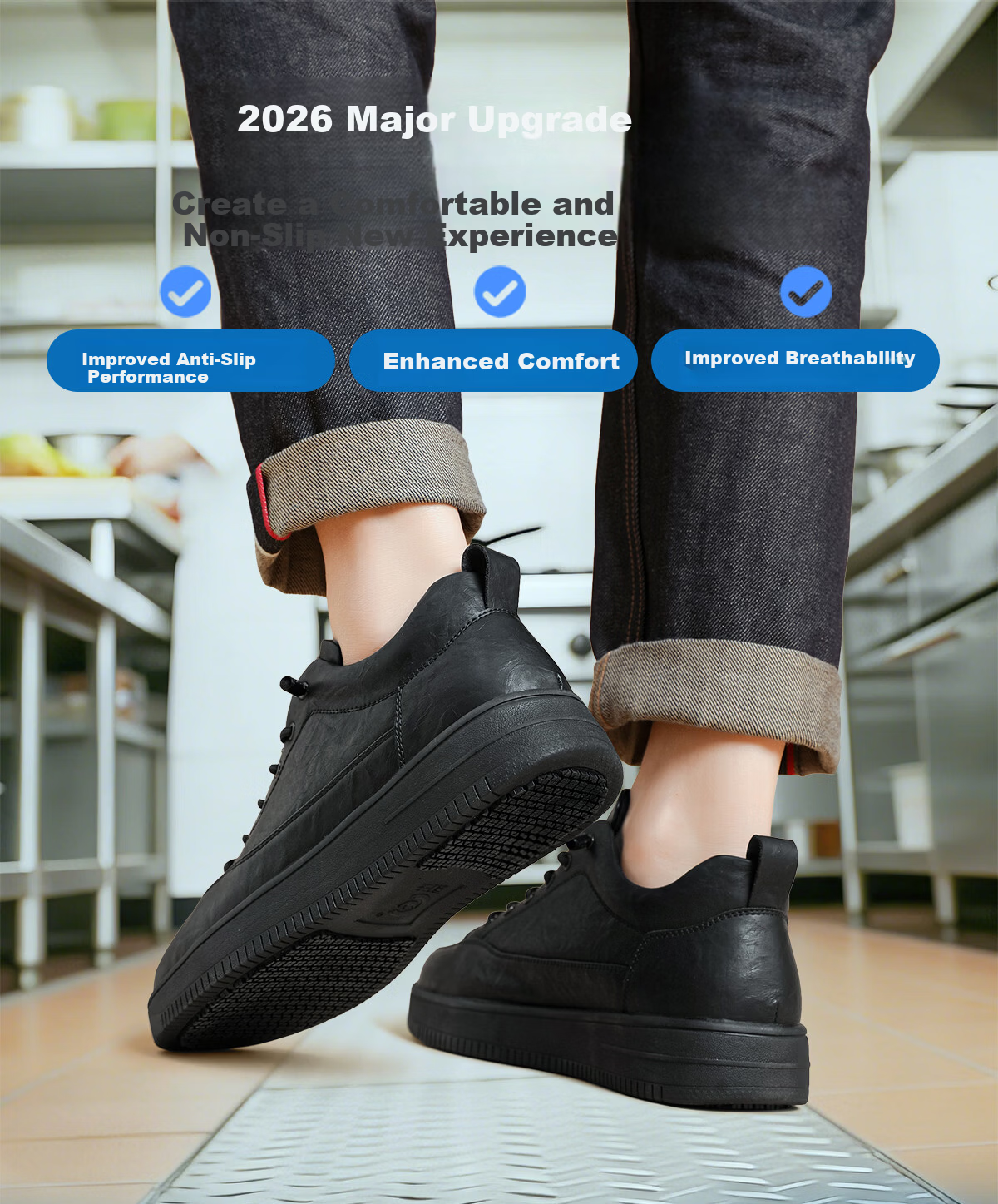 ChuWang Non-Slip Waterproof Oil-Resistant Chef Shoes Kitchen Work Casual Sneakers Men C1 Leather 41 3