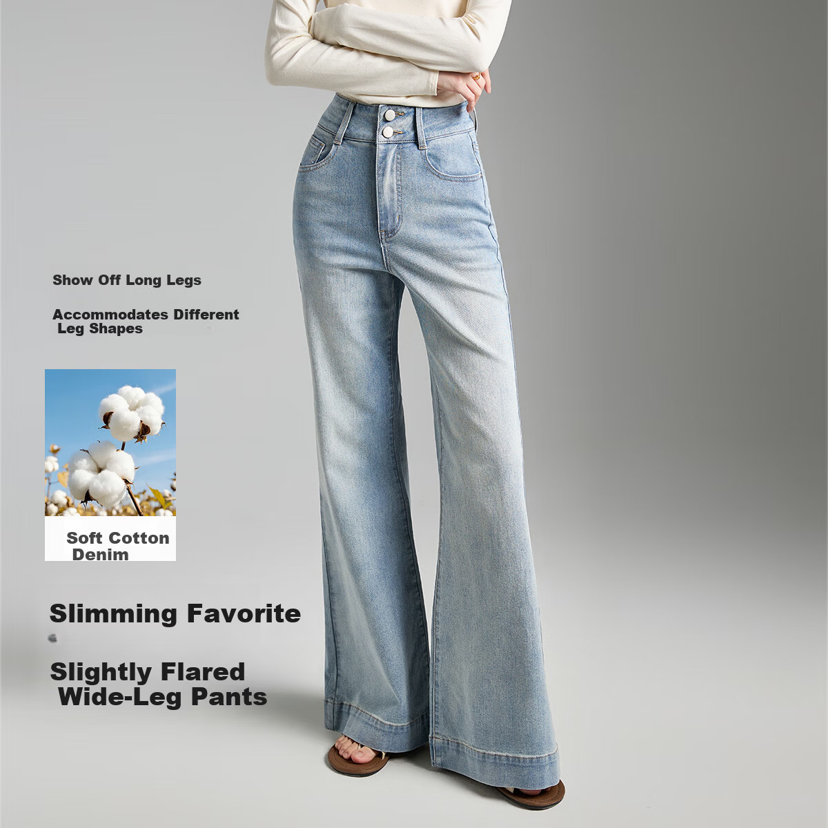 TonLion 2026 Spring New Slim Fit Micro Denim Flared Pants for Women Washed Loose Fit