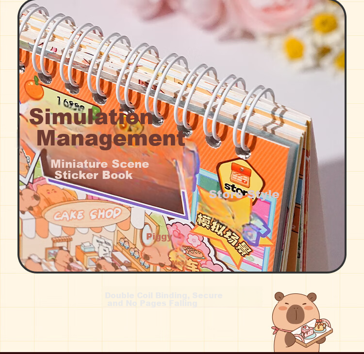 Ziyi 3D Stereoscopic Miniature Scene Sticker Book Capybara Simulation Management Store Children's Girls Journal Game Quiet Book Tonton Simulation Management [TZ1108-03] 8