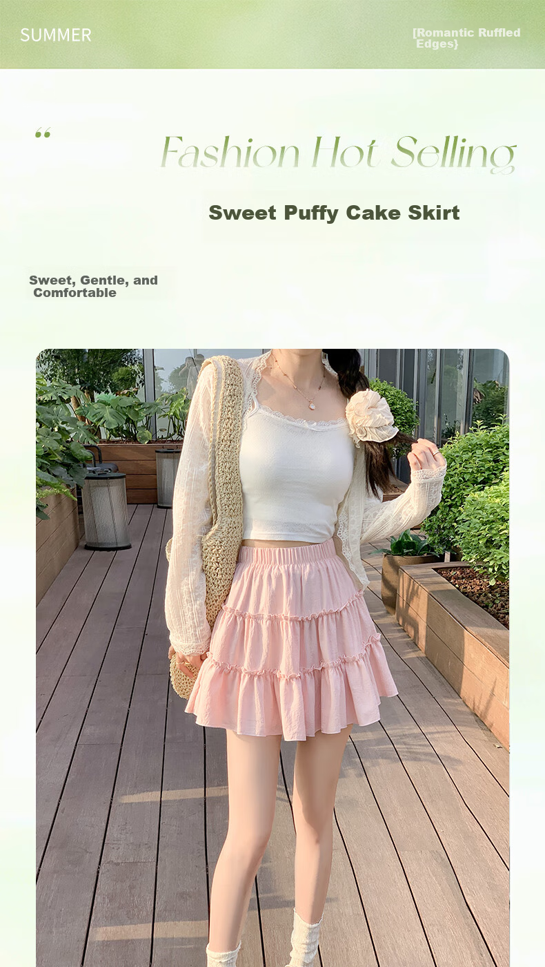 LangSha White Summer Skirt for Women High-Waist A-Line Ballet Style Puffy Cake Skirt with Anti-Exposure Lining 1